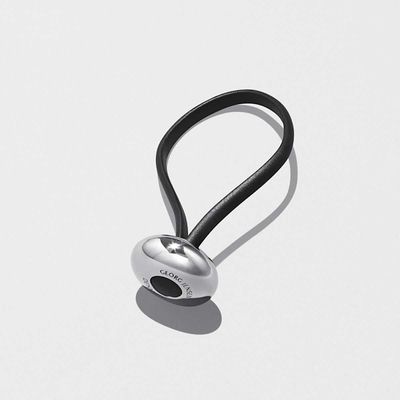 George Jensen Ellipse Key Ring Stainless Steel &amp; Black Polyurethane 3584852, 5705140053989