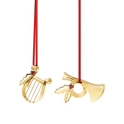 George Jensen 2026 Holiday Ornament Set Horn &amp; Harp 18kt Gold Plated Brass 10021052, 5713275276548