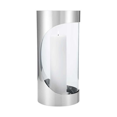 George Jensen Chrome Contours Hurricane Lantern Stainless Steel &amp; Glass 33 cm 10020463, 57132752477…
