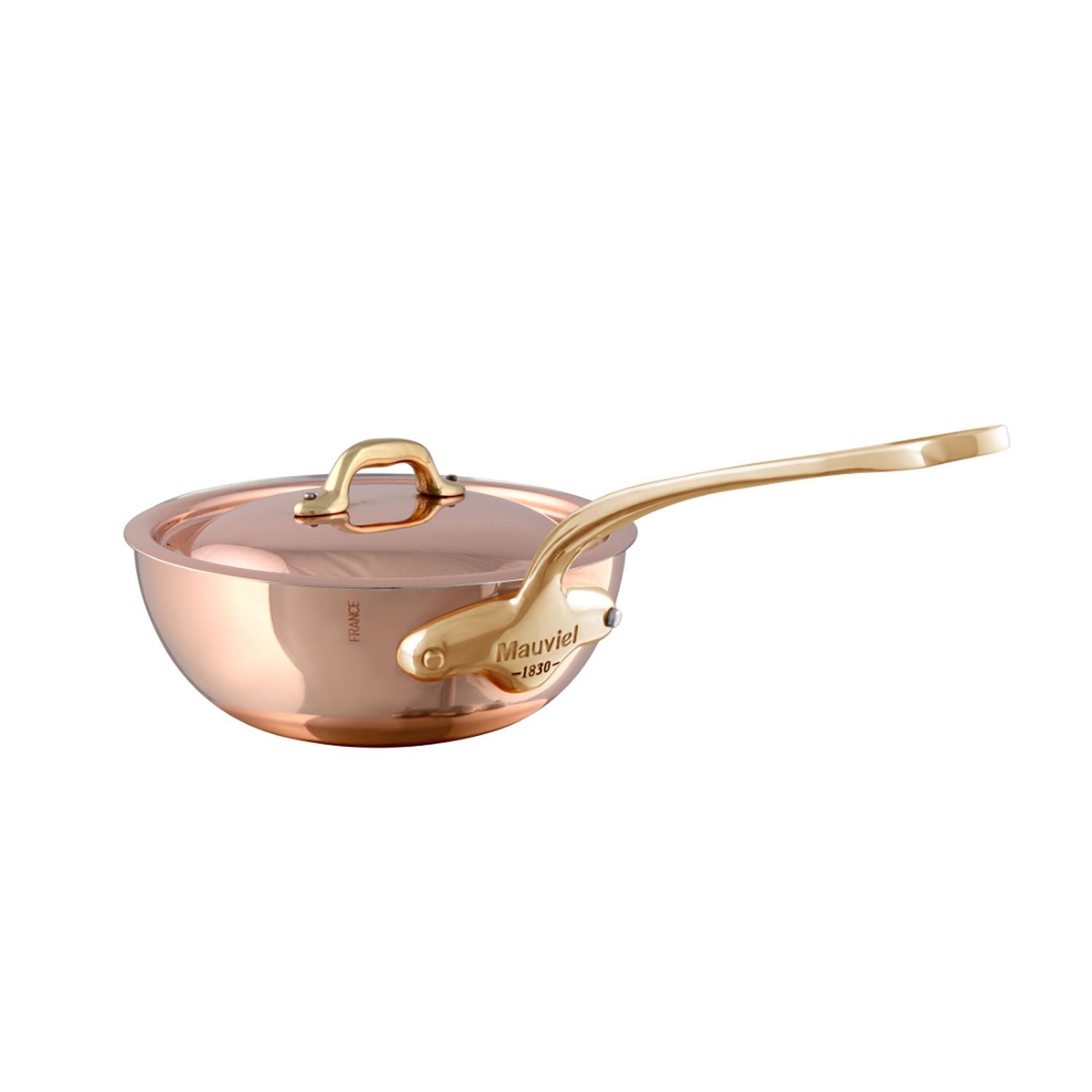 Product photo of Mauviel M'150B Copper Curved Splayed Saute Pan with Lid 6.3 Inch - MPN 671217, UPC…
