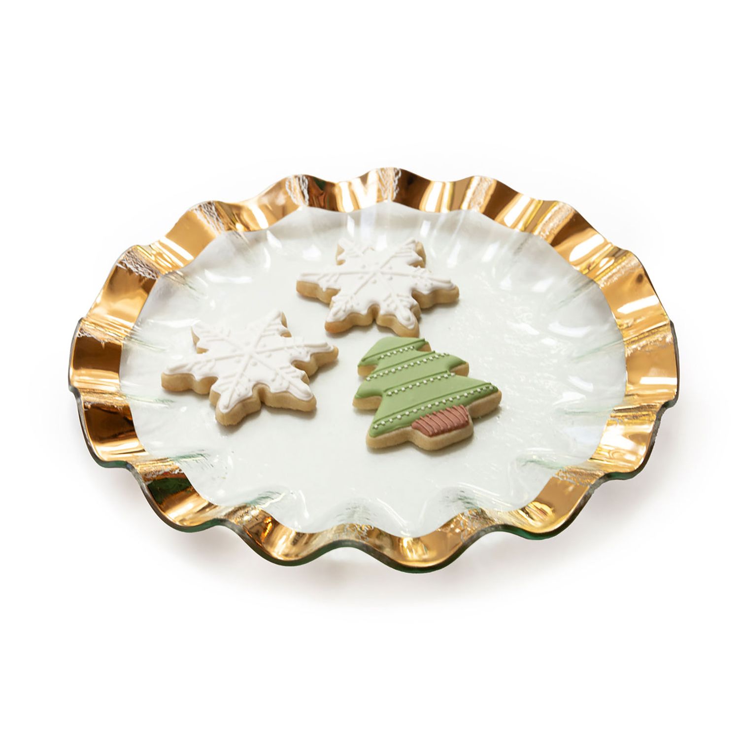Annieglass Ruffle Platinum Round Platter 15 Inch, P138, 690432138121