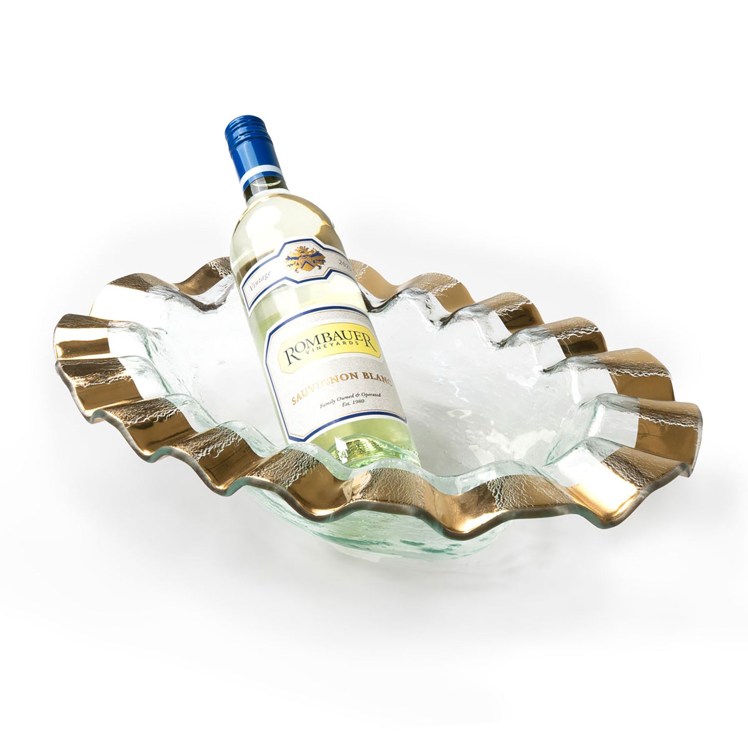 Annieglass Ruffle Gold Wine Cooler 17 x 12 Inch, G234, 690432234113