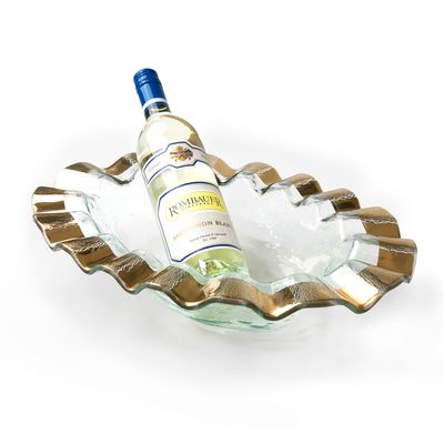 Annieglass Ruffle Gold Wine Cooler 17 x 12 Inch, G234, 690432234113