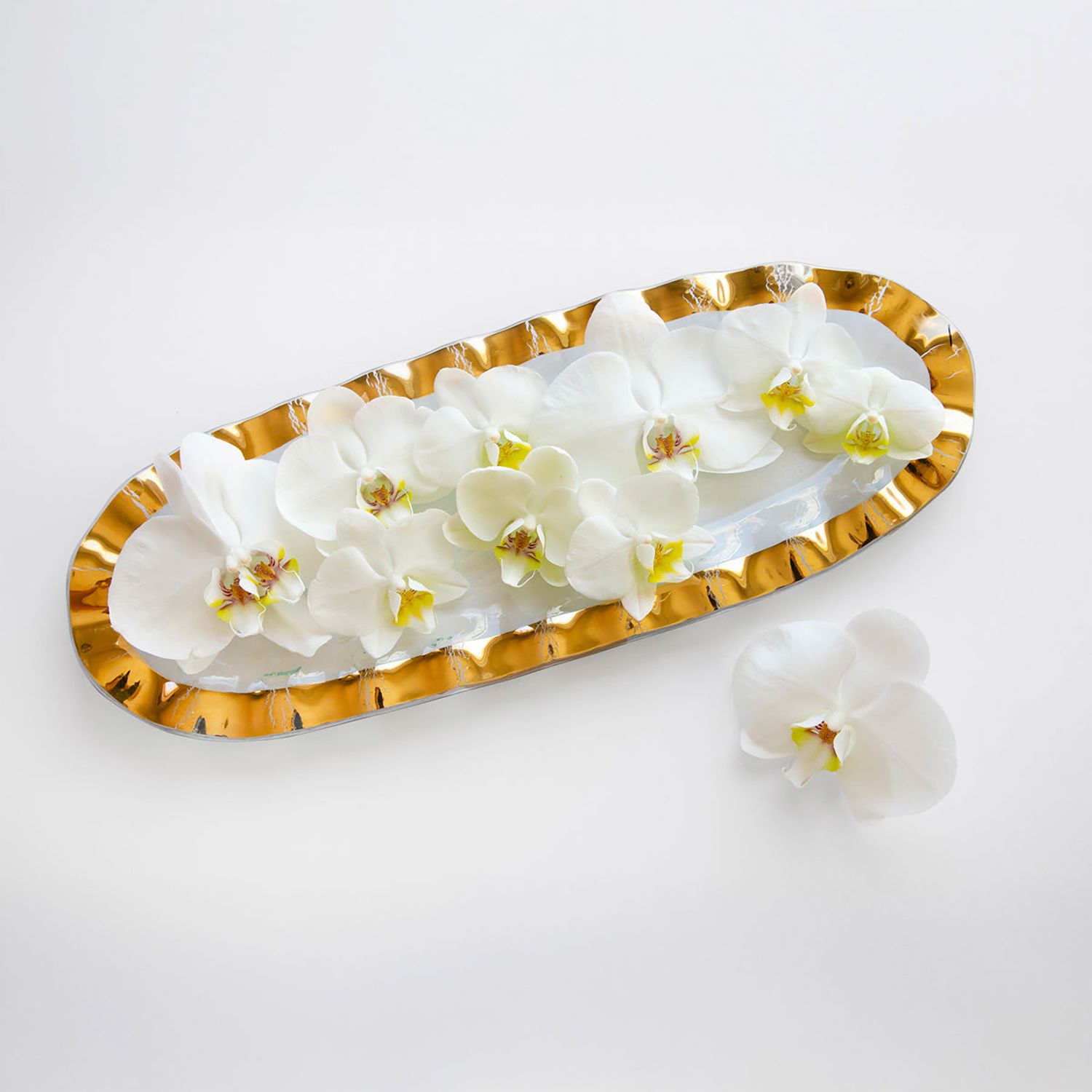 Annieglass Ruffle Platinum Medium Oval Tray 15.5 x 5.75 Inch, P248, 690432248127