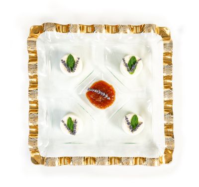Annieglass Ruffle Platinum Square Chip &amp; Dip 15.5 Inch, P249, 690432249124