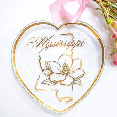 Annieglass Mississippi Heart Plate 7 Inch, CSH102MS, 690432012506