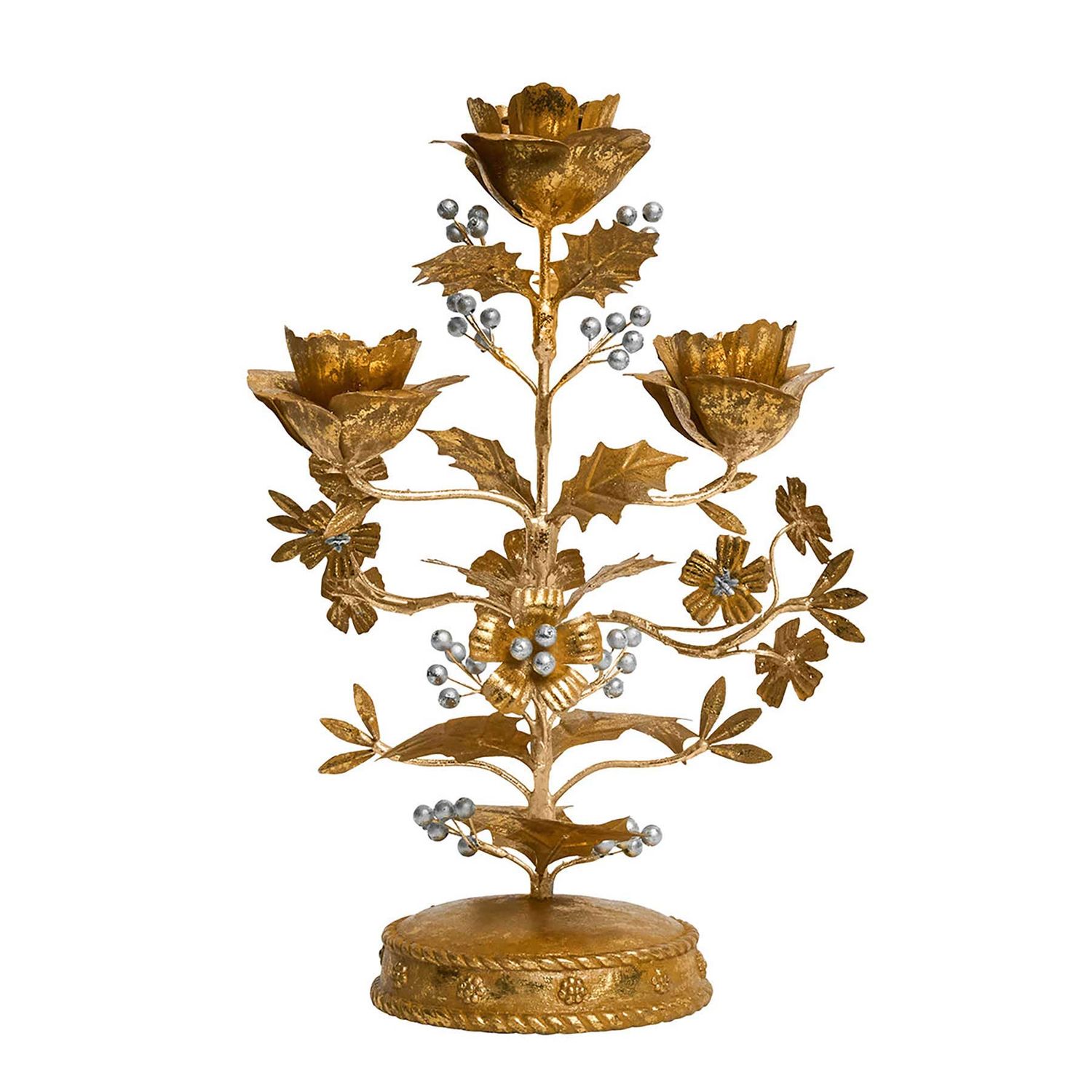 Juliska Forest Walk Holly Centerpiece Candelabra Gold and Silver 13 Inch CWM19/62