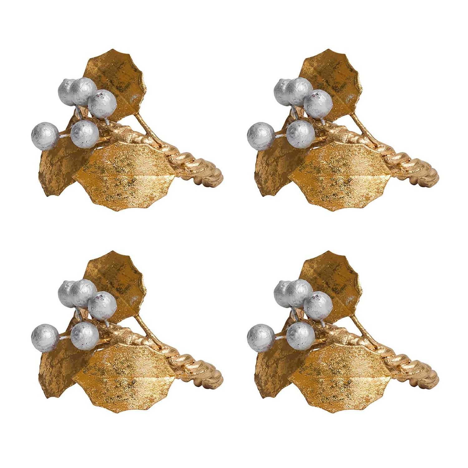 Juliska Forest Walk Holly with Berries Napkin Ring Set of 4 Gold and Silver LR86S4/62