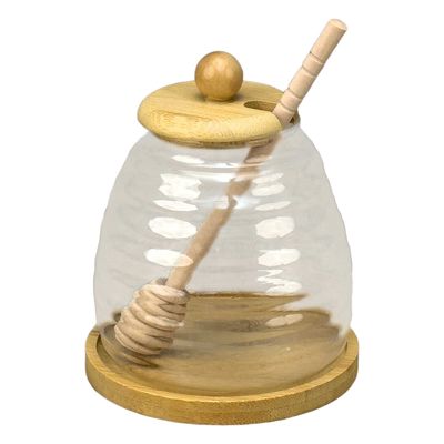 BIA Cordon Bleu Honeycomb Borosilicate Glass Honey Jar with Wood Dipper 4 1/8 Inch, 701824, 0338057…
