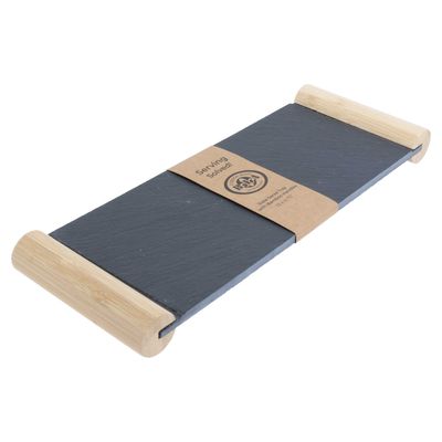 BIA Cordon Bleu Slate Serving Tray with Bamboo Handle 13 Inch, 300053, 033805030538