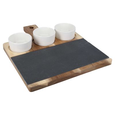 BIA Cordon Bleu Appetizer Serving Board with 3 Dip Dishes Gift Boxed 13 3/4 Inch, 300018G, 03380530…