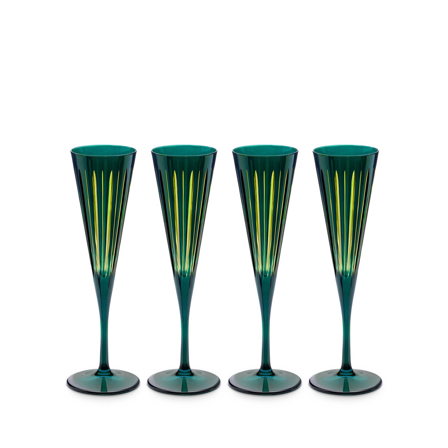 L'Objet Prism Champagne Flutes Set of 4 Green PS6040
