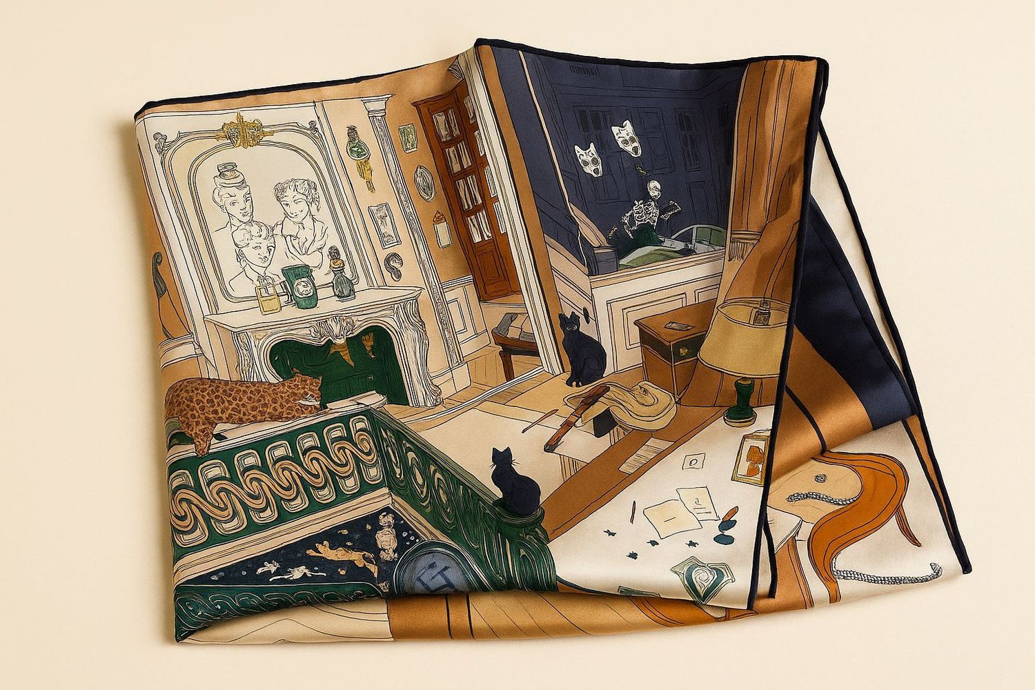 ​MYSTÈRE – Illustrated Satin Square Scarf