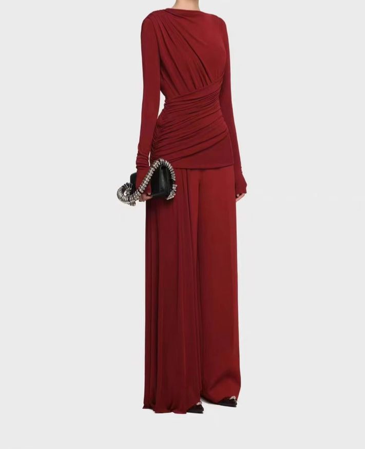 Draped Burgundy Set – Sculptural Elegance