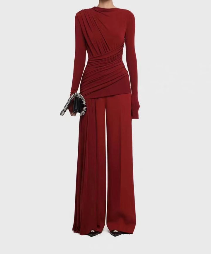 Draped Burgundy Set – Sculptural Elegance