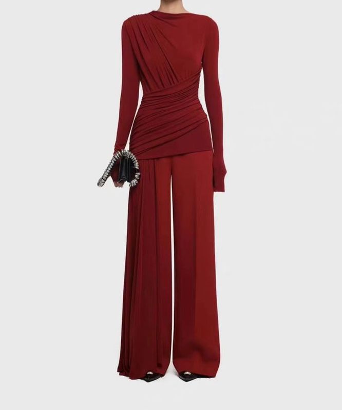 Draped Burgundy Set – Sculptural Elegance