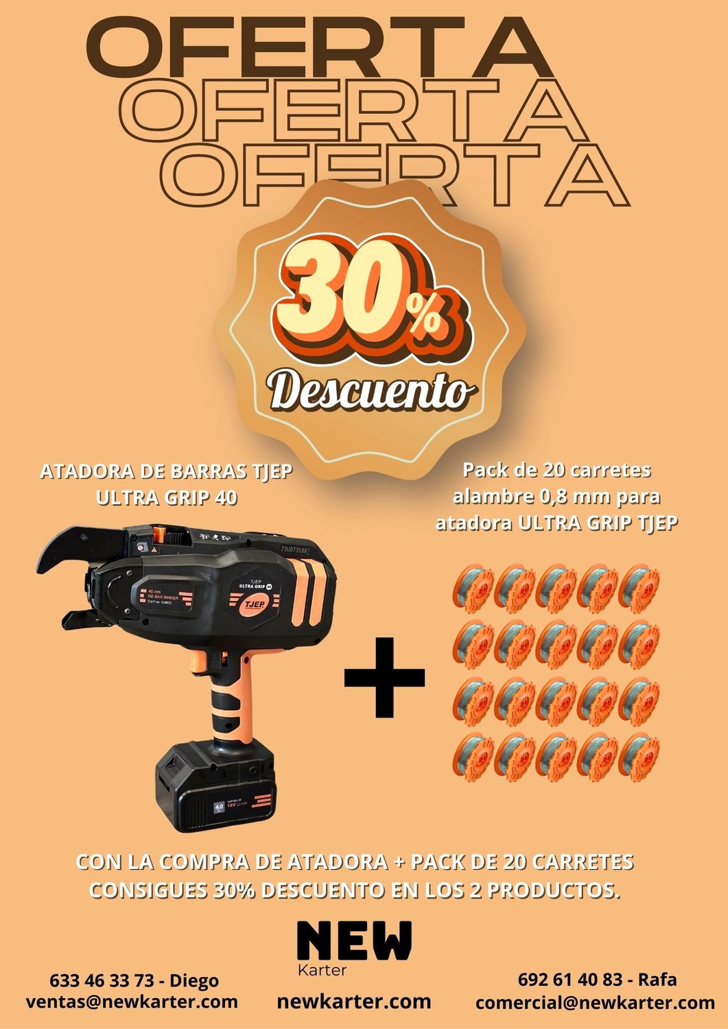 Atadora Tjep ultra grip 40 + 20 carretes de alambre 0,8mm. (pack)