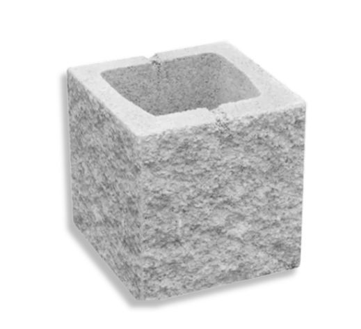 Bloque Medio cara vista split esquina gris 20x20x20