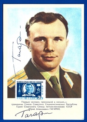 Yuri Gagarin Soviet cosmonaut signed postcard