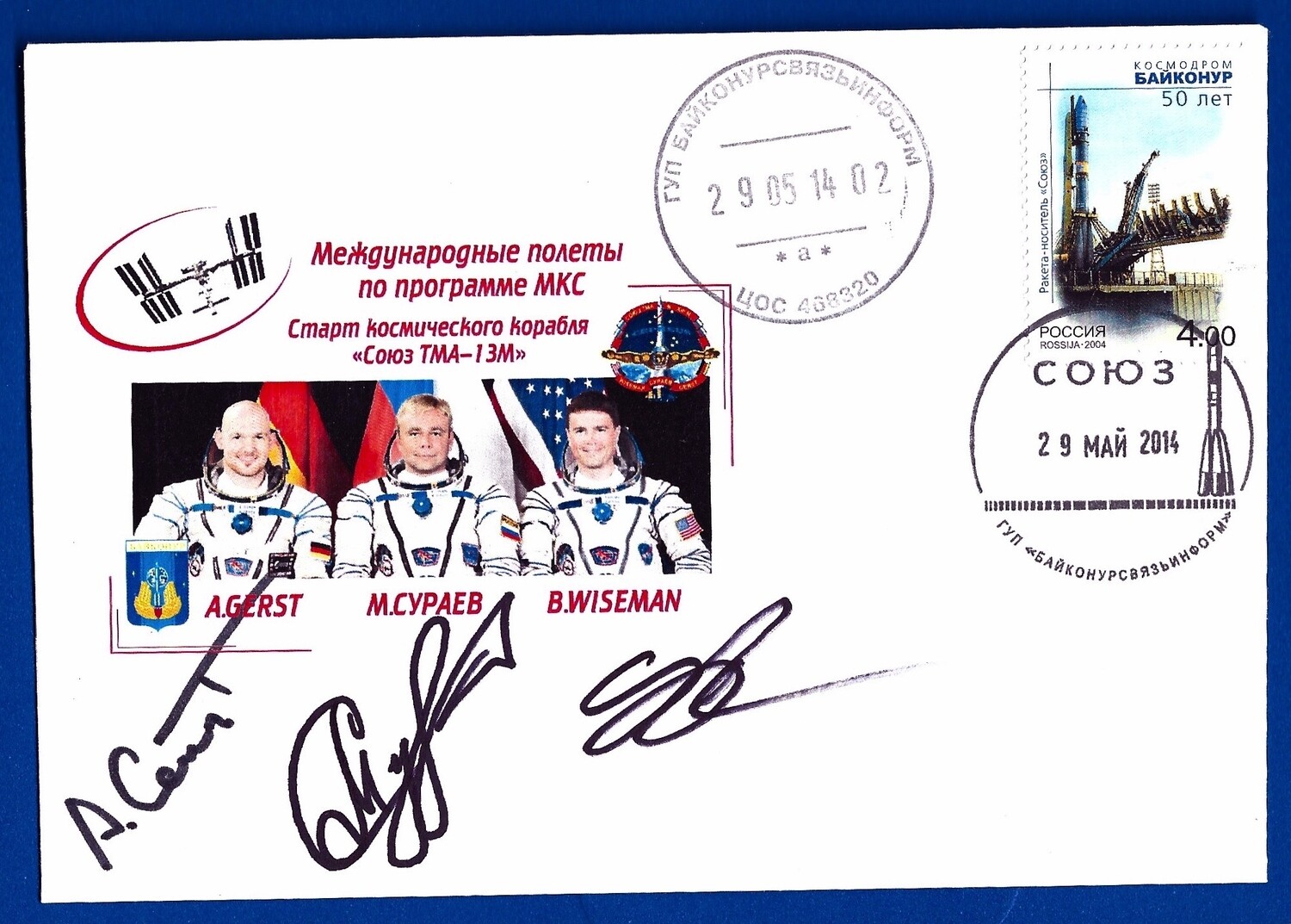 2014 Soyuz TMA-13M crew signed envelope
