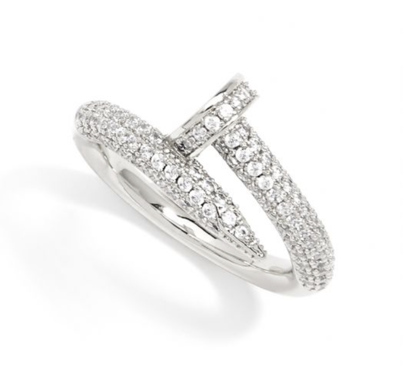 Pavé Crystal Nail Ring, Color: Silver, Size: 6