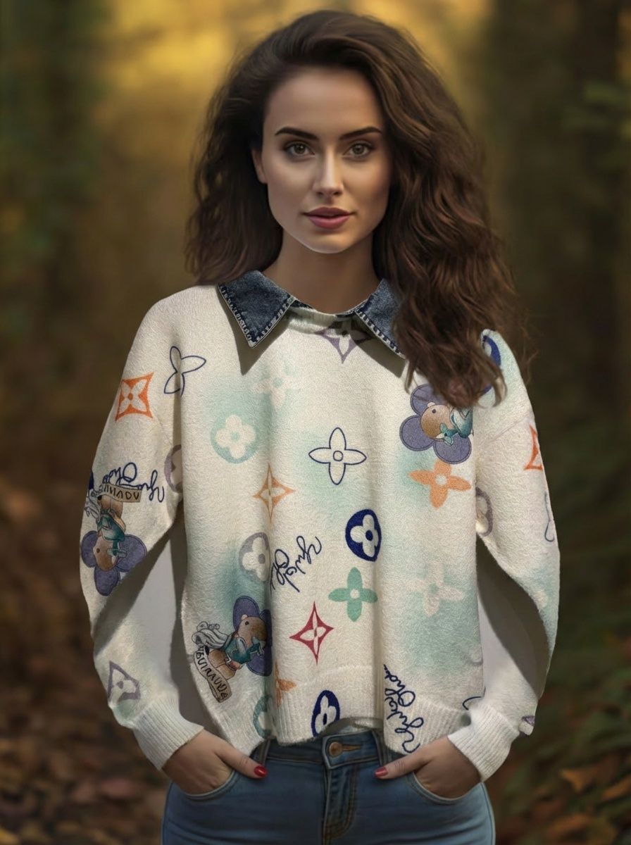 Sweater Gevin with removable Denim collar