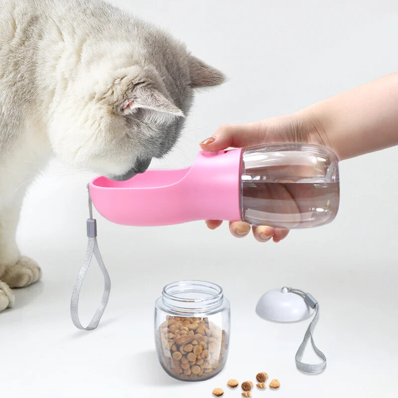 Portable pet water bottle feeder.
