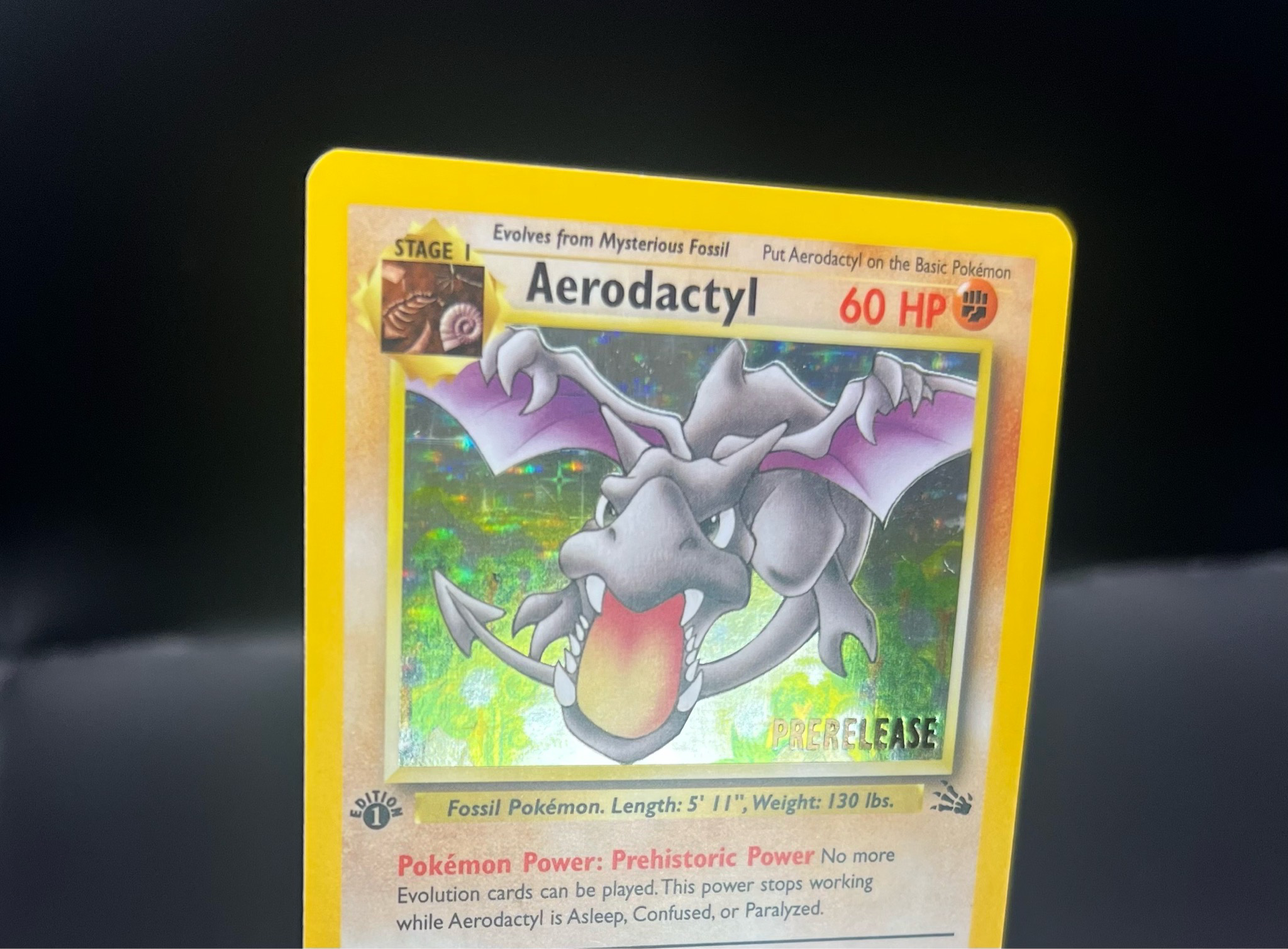 POKEMON Card FOSSIL PRE-RELEASE 1st Edition AERODACTYL #1/62 Star Rare Holo  VG