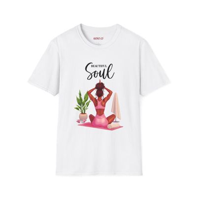 Beautiful Soul, Black Girl Yoga Tee, Colors: White, Sizes: S