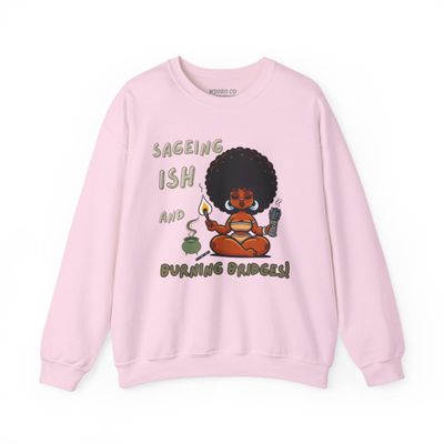 Sageing Ish Crewneck Sweatshirt - Relaxed Vibes for Spirituals, Perfect for Cozy Days, Gift for Friends, Ideal for Self-Care, Colors: Light Pink, Sizes: 2XL