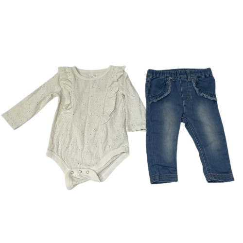 Conjunto Mono Jean Bebé Niña Brillos