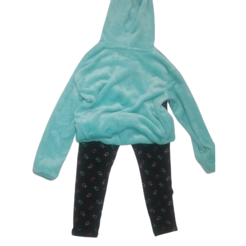 Fur hoodie printed pant pijama