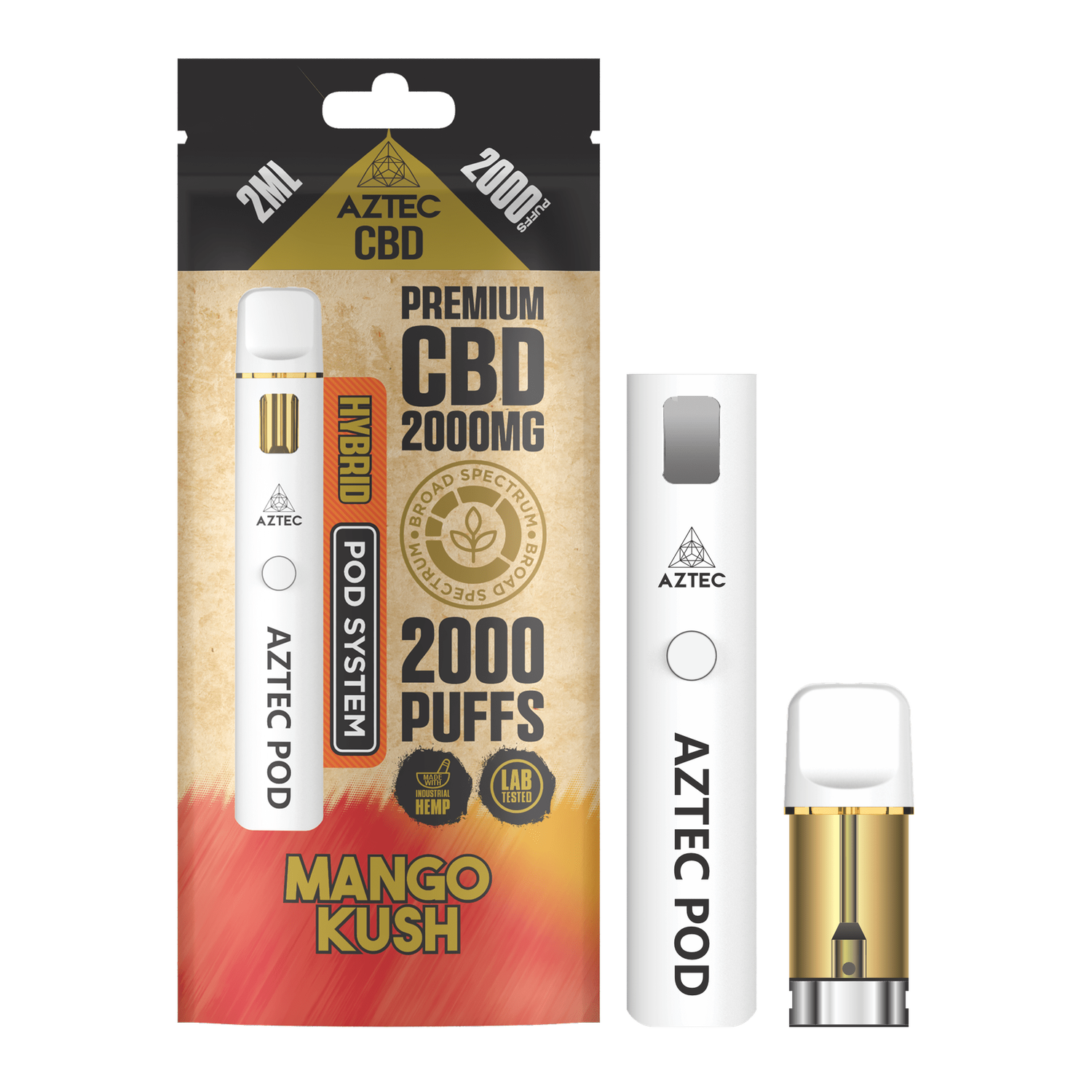 Aztec CBD 2000mg Broad Spectrum 2000 PK, Flavour: Mango Kush