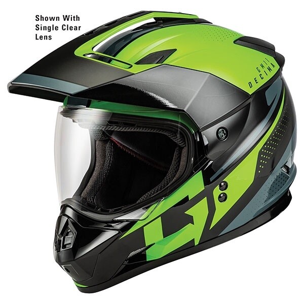 GMAX GM11 DECIMA DUAL SPORT HELMET GREEN DOUBLE LENS