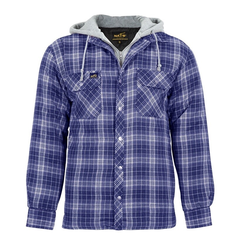 Nat&#39;s Quilted work shirt with hood – WK050, Colour: BLUE, Size: SMALL