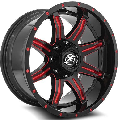 XF OFFROAD XF-215 20x10 8x165.1/170-12 Gloss Black Milled Red