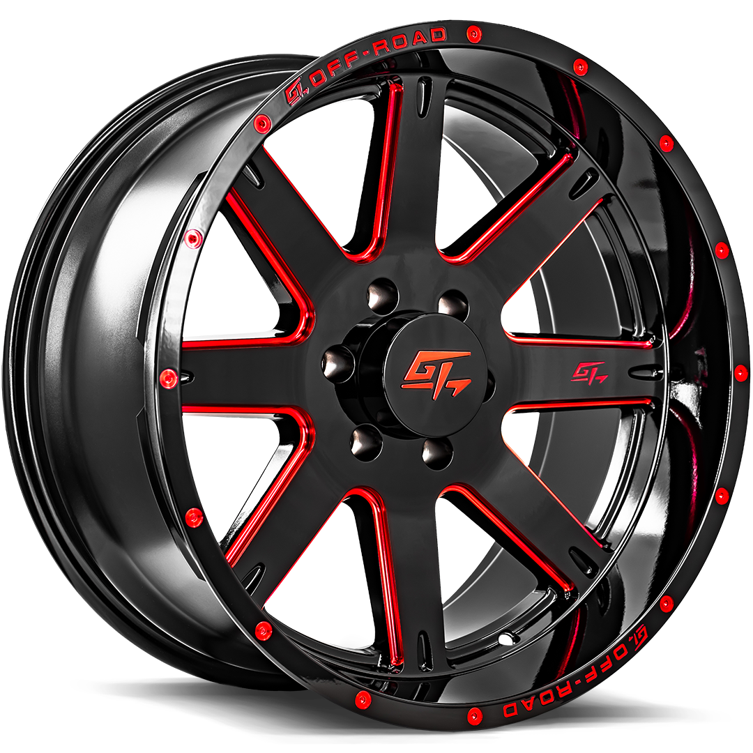 GT OFF-ROAD Invasion 20x10 6x135 -18 Gloss Black Milled Red