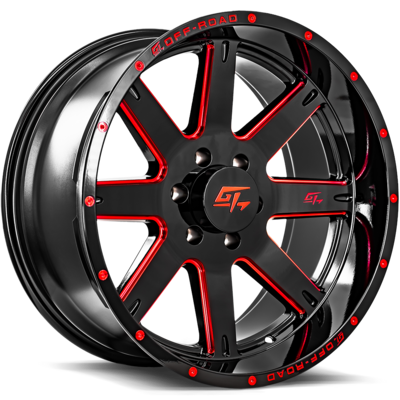 GT OFF-ROAD Invasion 20x10 6x135 -18 Gloss Black Milled Red