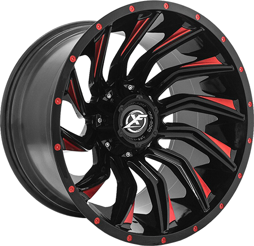 XF OFFROAD XF-224 20x10 6x135/139.7-12 Gloss Black Milled Red