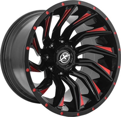 XF OFFROAD XF-224 20x10 6x135/139.7-12 Gloss Black Milled Red