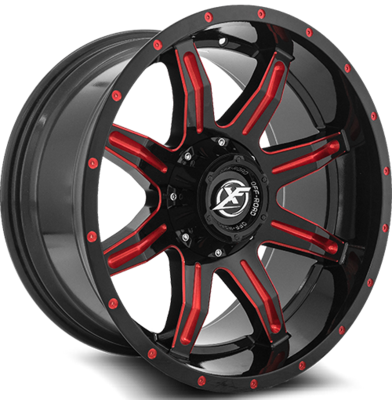 XF OFFROAD XF-215 20x10 6x135/139.7-12 Gloss Black Milled Red