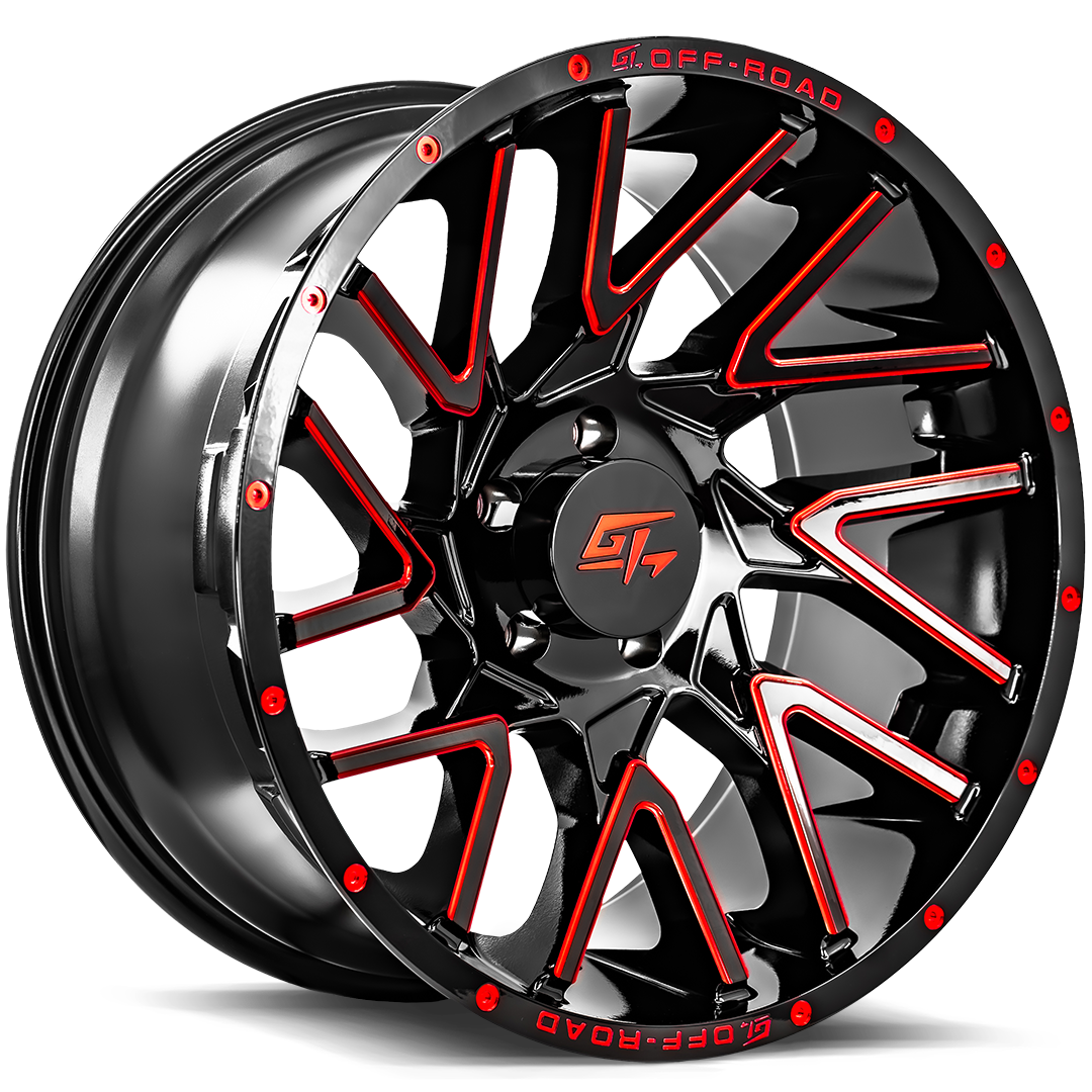 GT OFF-ROAD Aggression 20x10 6x135 -18 Gloss Black Milled Red