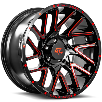 GT OFF-ROAD Aggression 20x10 6x135 -18 Gloss Black Milled Red