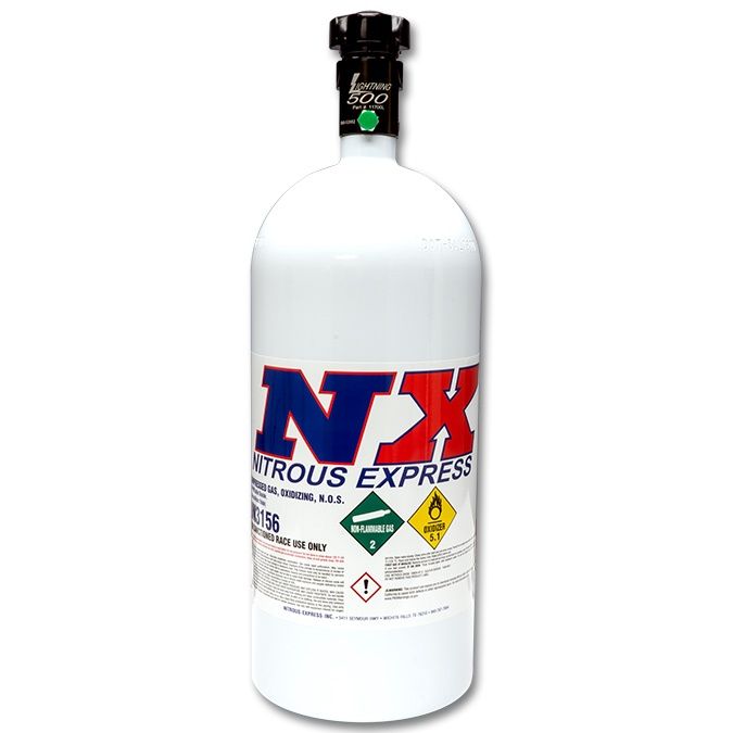 Nitrous Express 10Lb Bottle, Lightning 500 Valve, 6AN Nipple (6.89 Dia. X 20.19 Tall)