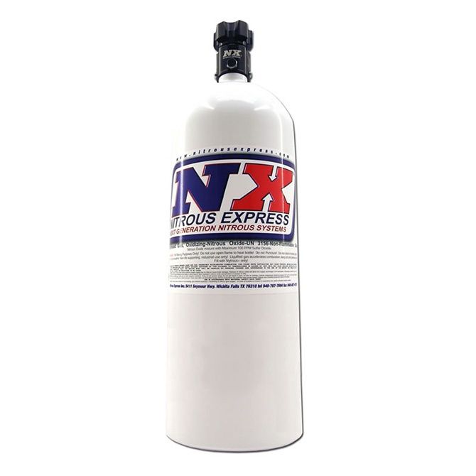 Nitrous Express 15Lb Bottle, Lightning 500 Valve, 6AN Nipple (6.89 Dia. X 26.69 Tall)