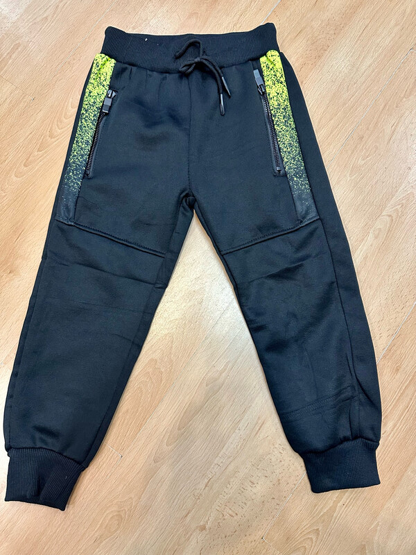 Pantalon de survêtements jogging enfant noir et jaune fluo