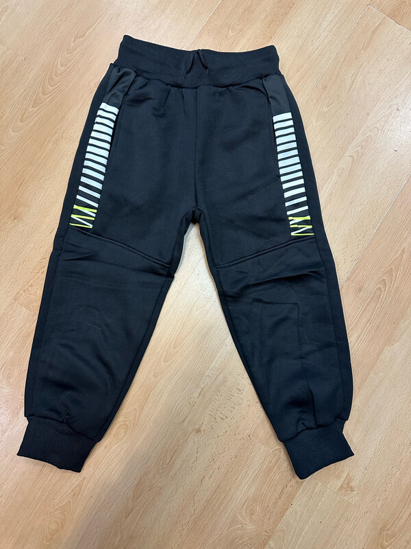 Pantalon de survêtements jogging enfant noir et blanc et jaune fluo