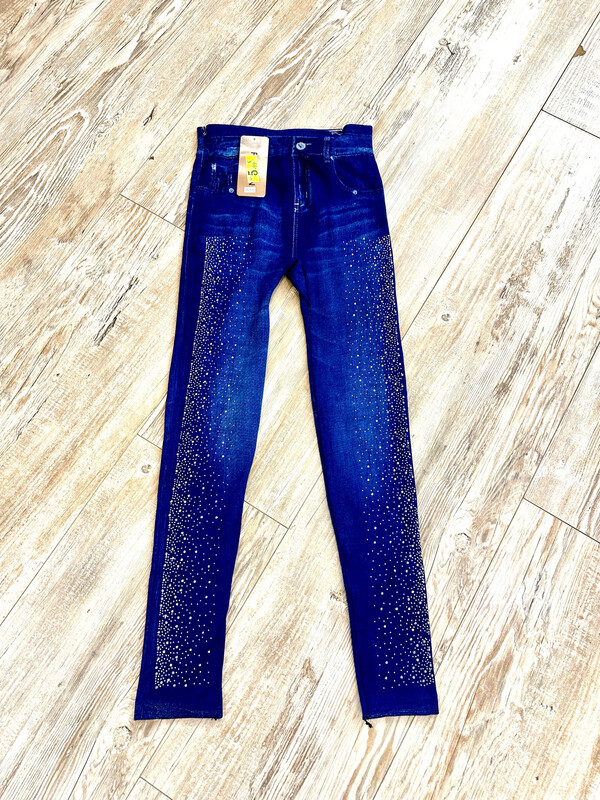 Leggings bleu imitation jeans et strass ♥️