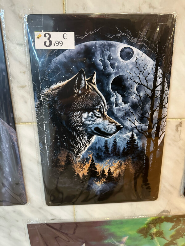 Plaque métal loup 🐺 et lune 🌑 20 X 30 cm