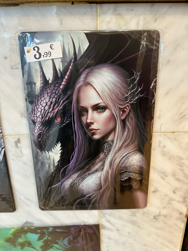 Plaque métal dragon 🐉 et elfe 🧝‍♀️ 20 X 30 cm